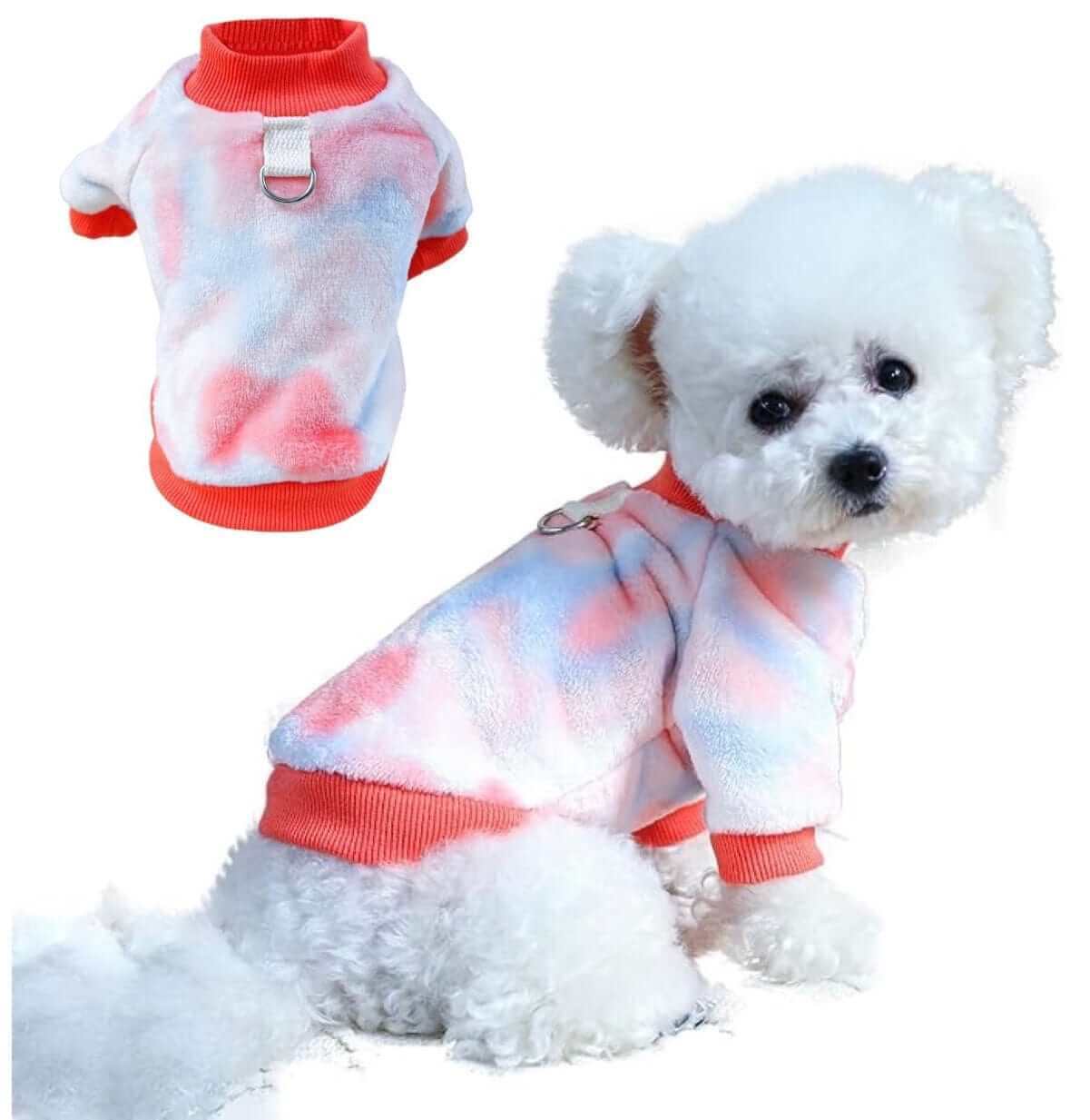 KUTKUT Small Dog Cat Flannel Plush Sweater, Winter Fleece Thickned Warm Breathable Pullover with Drawstring Buckle for Yorkshire, Maltese and Small Dogs Cats-Clothing-kutkutstyle